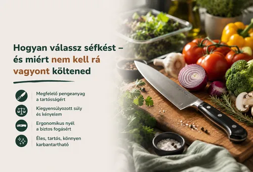 Séfkés vágódeszkán, friss zöldségek és fűszernövények között